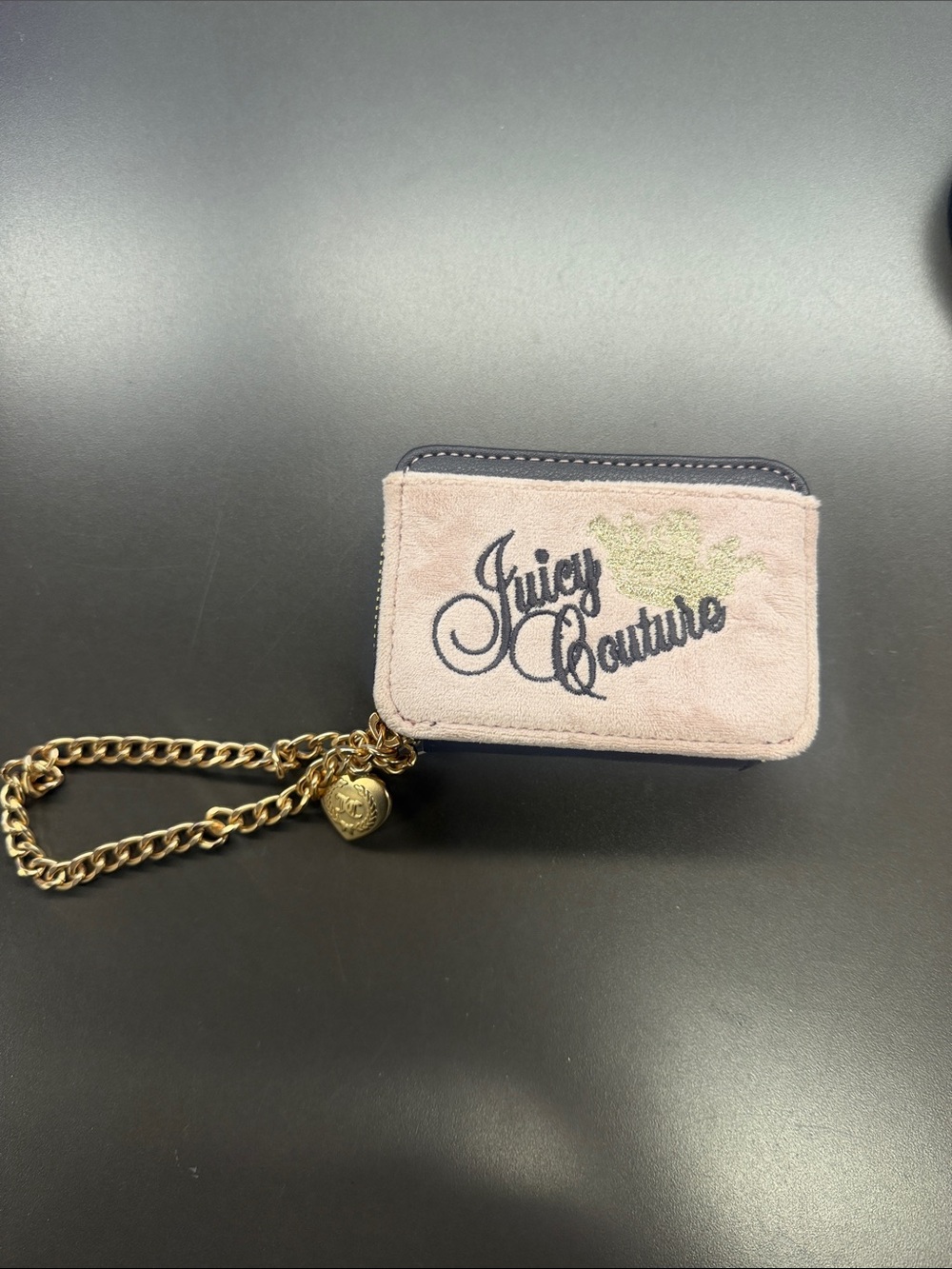 Juicy Couture Blush Pink Suede Card Holder with Gold Chain